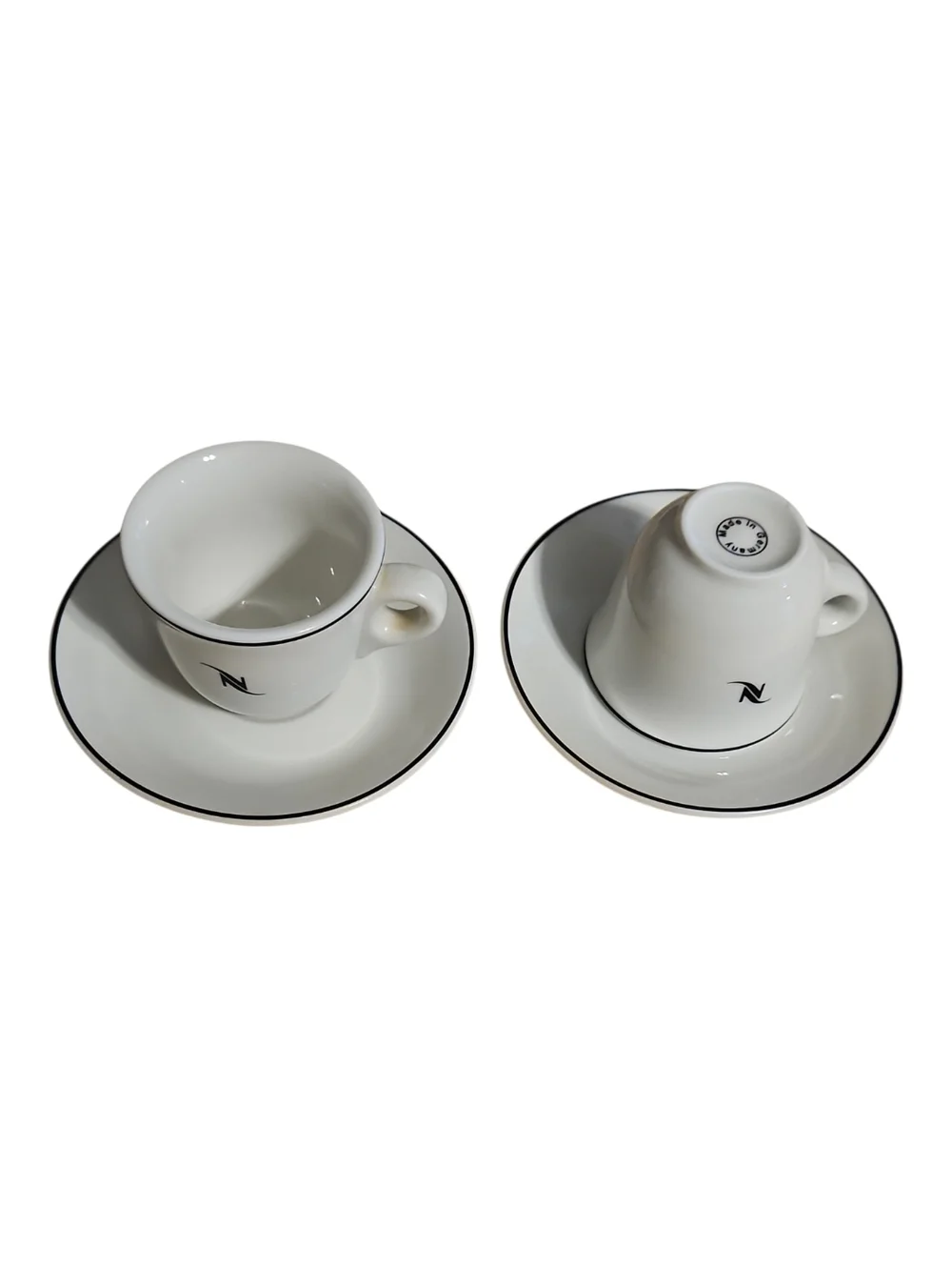 Nespresso Vimtage Demitasse Cups & Saucers White Porcelain Set Of 2.